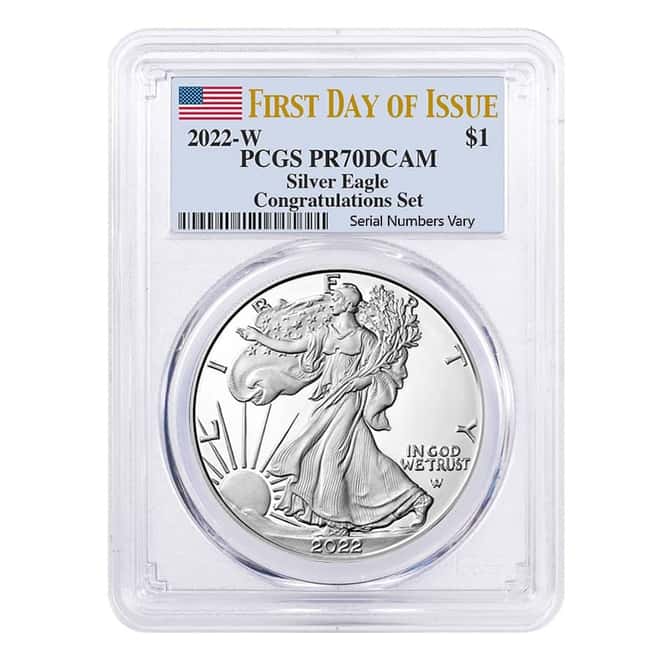 2022-W 1 oz Proof Silver American Eagle Congratulations Set PCGS PF 70 FDOI DCAM