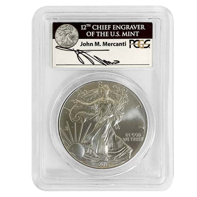 2011 (W) 1 oz Silver American Eagle $1 Coin PCGS MS 70 (John Mercanti Sign)