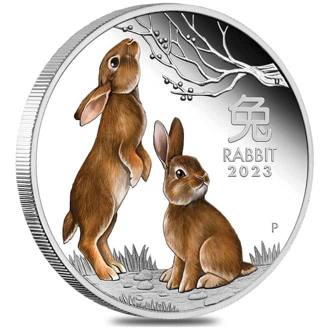 2023 1 oz Proof Colorized Silver Lunar Year of The Rabbit Australian Perth Mint (w/Box & COA)