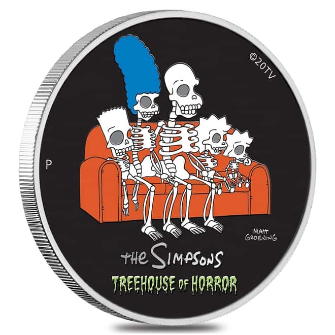 2022 1 oz Tuvalu The Simpsons Treehouse of Horror Colorized Silver Coin .9999 Fine (w/Box & COA)