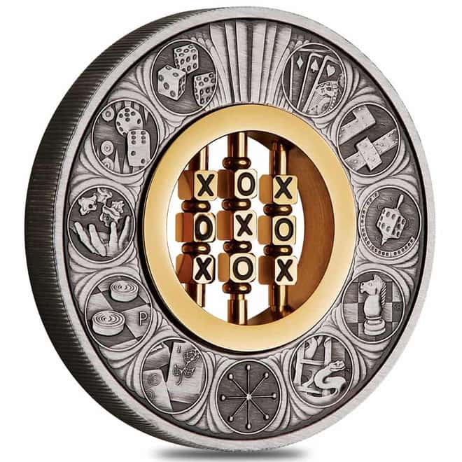 2022 Tuvalu 2 oz Games Through The Ages Antiqued Silver Coin .9999 Fine (w/Box & COA)