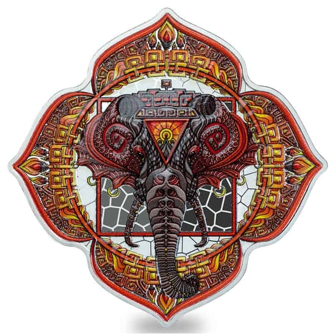 2022 Solomon Islands 2 oz Elephant of the 1st Chakra Colorized Silver Coin .9999 Fine (w/Box & COA)