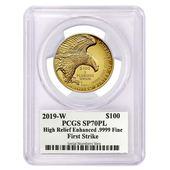 2019 W 1 oz $100 American Liberty High Relief Enhanced Uncirculated Gold Coin PCGS SP 70 PL FS (Liberty Label)