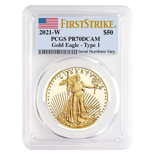 2021-W 1 oz $50 Proof Gold American Eagle PCGS PF 70 DCAM First Strike