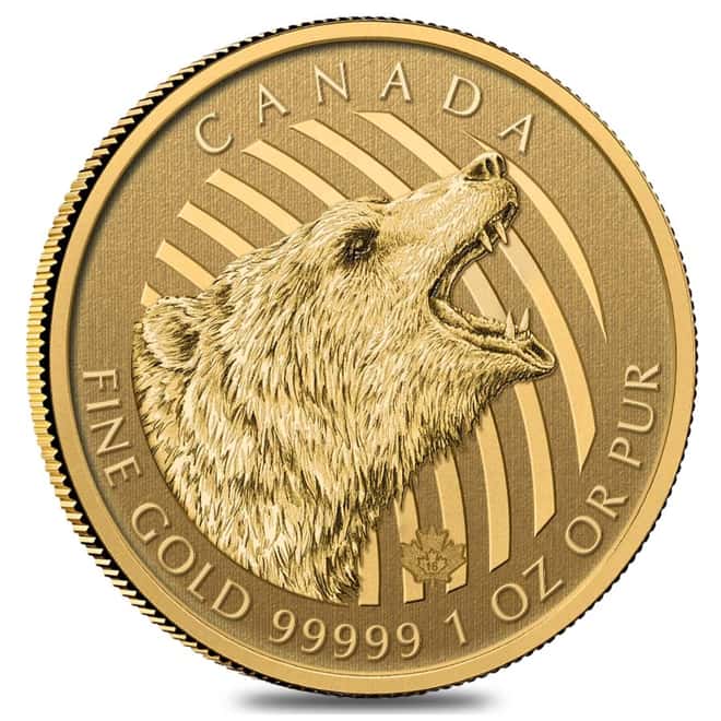 2016 1 oz Canadian Gold Roaring Grizzly - Call of the Wild $200 .99999 Fine Gold (In Assay)