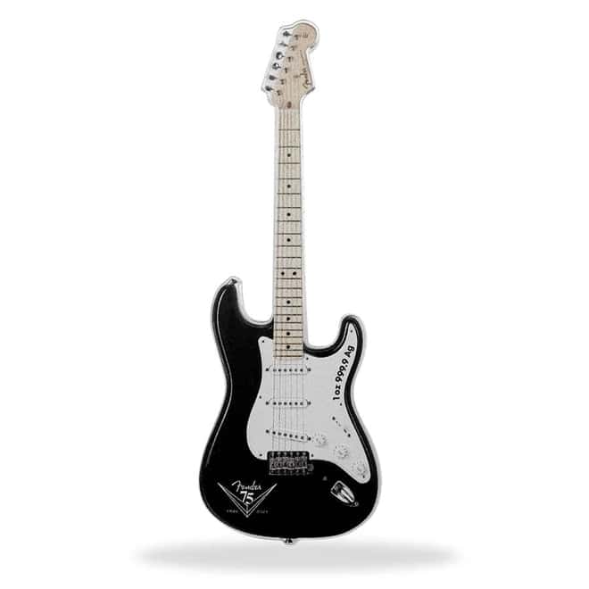 2021 1 oz Silver Fender 75th Anniv Stratocaster Guitar Shaped Coin Solomon Islands .9999 Fine (w/Box)