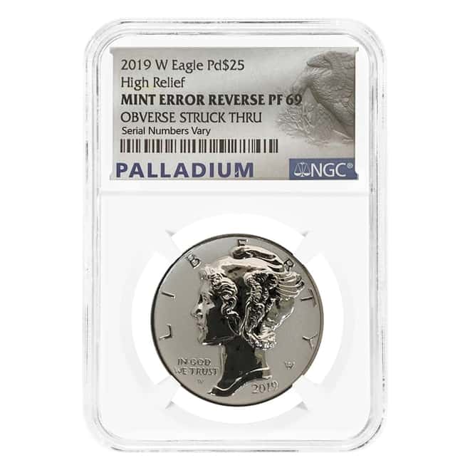 2019-W 1 oz Reverse Proof Palladium American Eagle NGC PF 69 Mint Error (Obv Struck Thru)