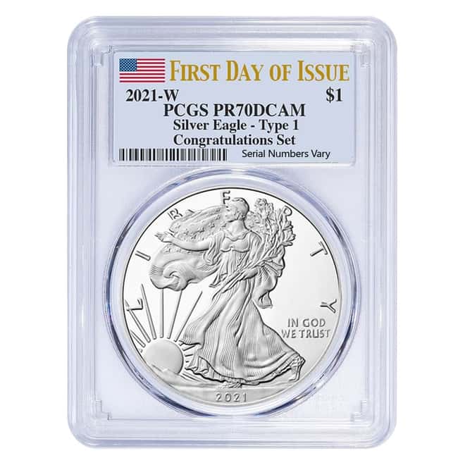 2021-W 1 oz Proof Silver American Eagle Congratulations Set PCGS PF 70 DCAM FDOI