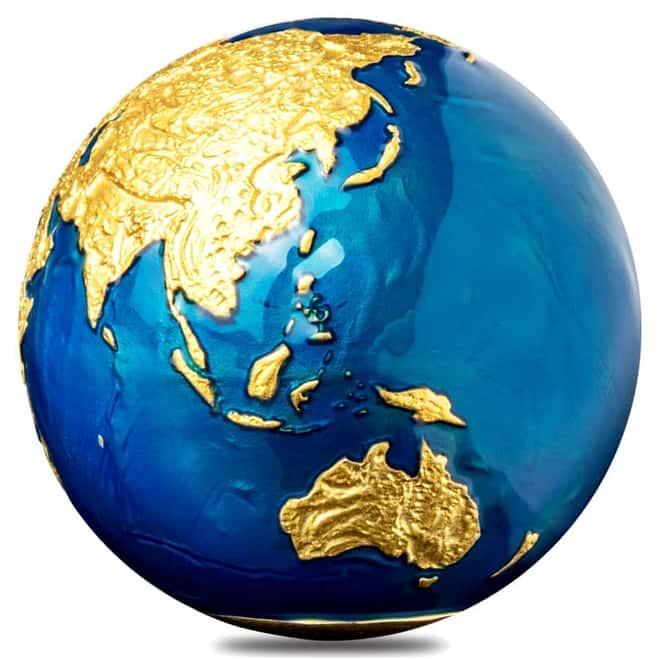 2021 3 oz Silver 24K Gold Plating Blue Marble Planet Earth Spherical Coin Barbados .999 Fine (w/Box & COA)