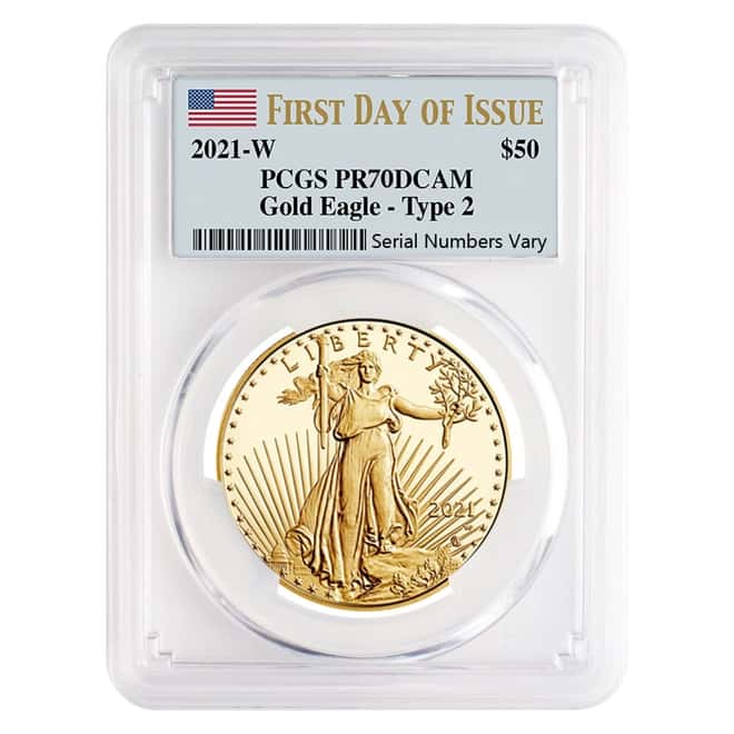 2021-W 1 oz $50 Proof Gold American Eagle Type 2 PCGS PF 70 FDOI DCAM