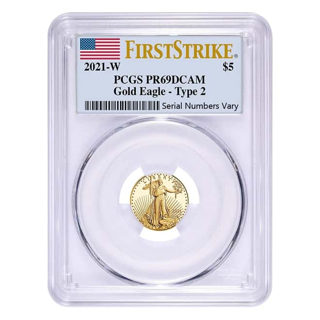 2021-W 1/10 oz $5 Proof Gold American Eagle Type 2 PCGS PF 69 FS DCAM