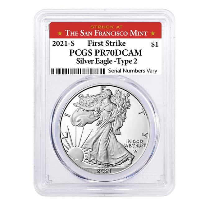 2021-S 1 oz Proof Silver American Eagle Type 2 PCGS PF 70 FS (SF Label)