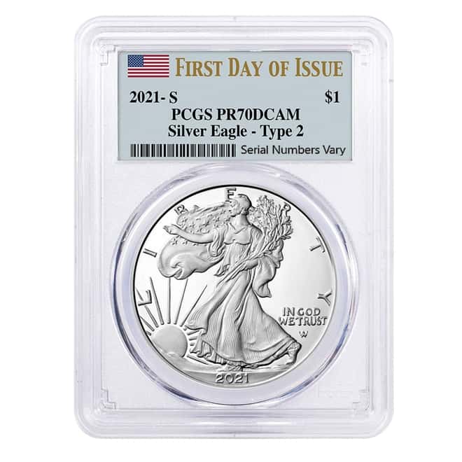 2021-S 1 oz Proof Silver American Eagle Type 2 PCGS PF 70 FDOI