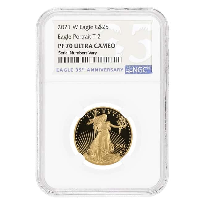 2021-W 1/2 oz $25 Proof Gold American Eagle Type 2 NGC PF 70 UCAM