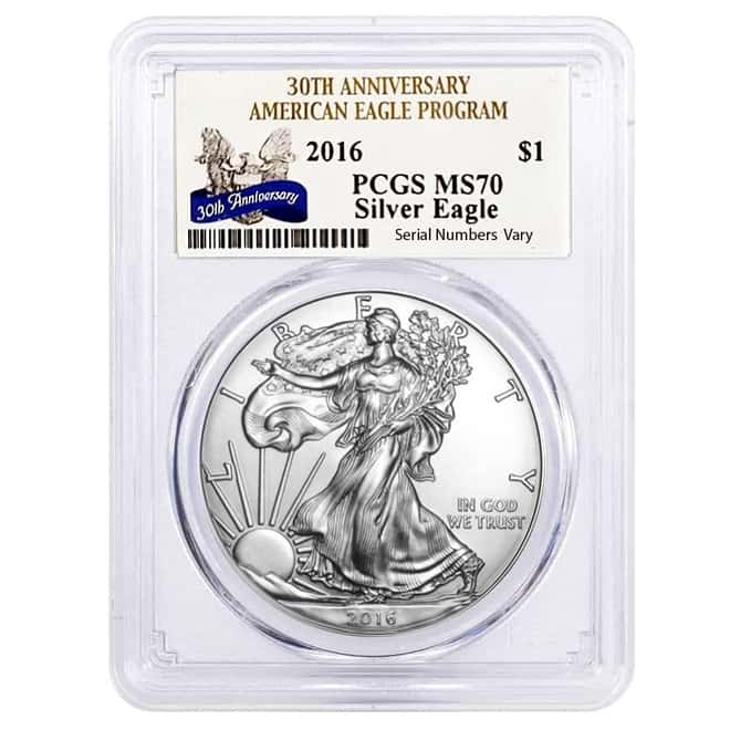 2016 1 oz Silver American Eagle $1 Coin PCGS MS 70 - 30th Anniversary