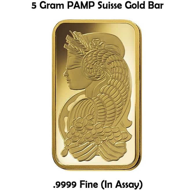5 Gram PAMP Suisse Gold Bar .9999 Fine (In Assay)