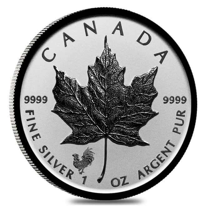Monster Box of 500 - 2017 1 oz Silver Canadian Maple Leaf Lunar Rooster Privy .9999 Fine $5 Coin BU (20 Roll,Tube of 25)