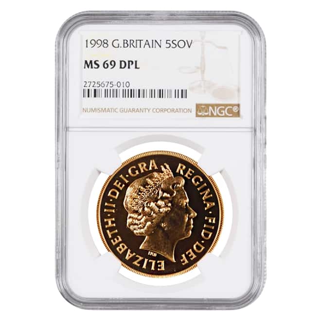1998 Great Britain Gold 5 Pound Sovereign NGC MS 69 DPL
