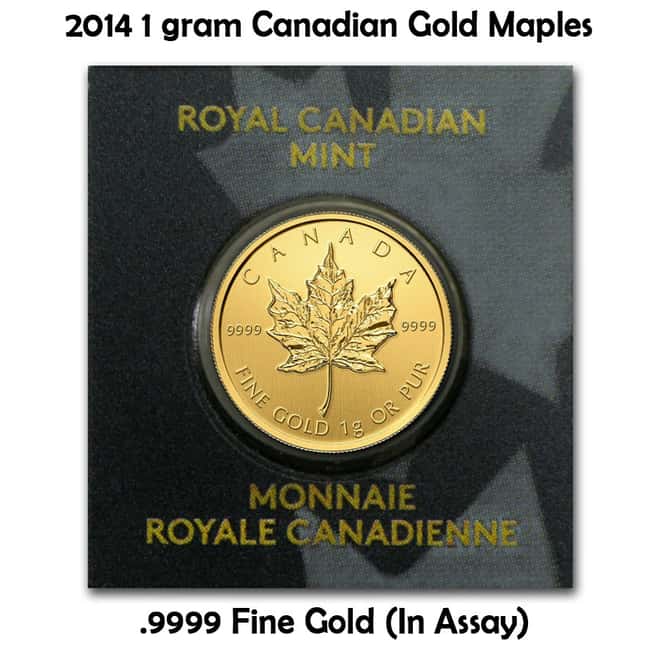 2014 25 x 1 gram Canadian Gold Maples .9999 Fine