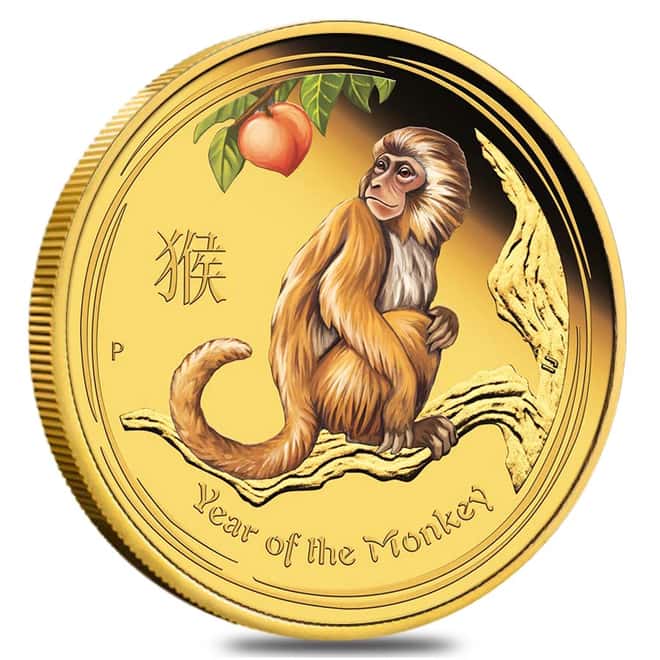 2016 1 oz Proof Colorized Australian Gold Monkey Coin