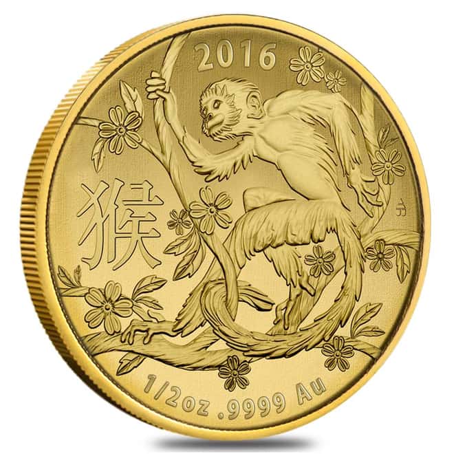 2016 1/2 oz Gold Lunar Year of the Monkey Coin .9999 Fine BU (In Capsule) - Australian Royal Mint