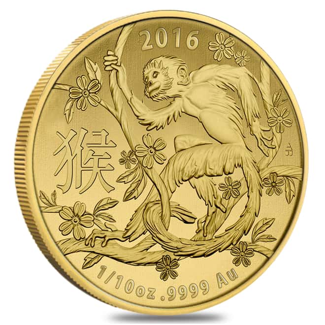 2016 1/10 oz Gold Lunar Year of the Monkey Coin .9999 Fine BU (In Capsule) - Australian Royal Mint
