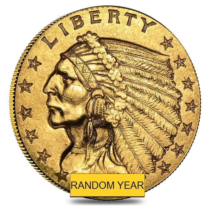 $2.5 Gold Quarter Eagle Indian Head - Very Fine VF (Random Year)