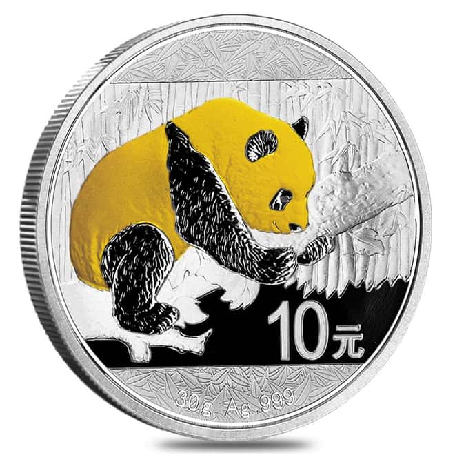 2016 30 gram Chinese Silver Panda 10 Yuan .999 Fine BU In Capsule (Gilded)