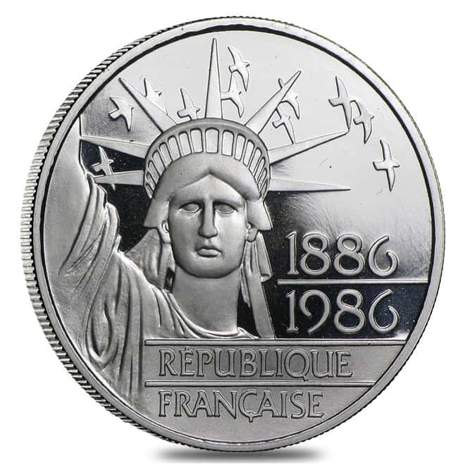 1986 Platinum 100 Francs APW .643 Statue of Liberty Proof Coin (W/Box&COA)