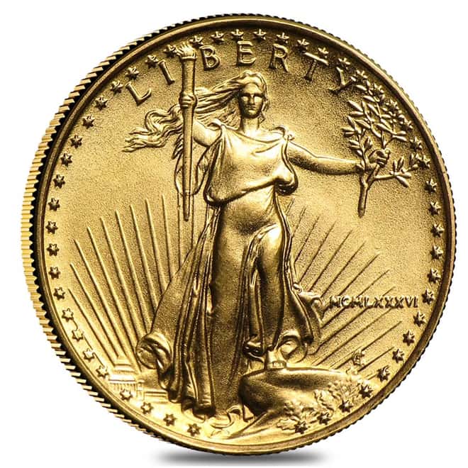 1986 1/10 oz $5 Gold American Eagle First Day of Issue Oct 20 1986 w/Official Mail Stamp