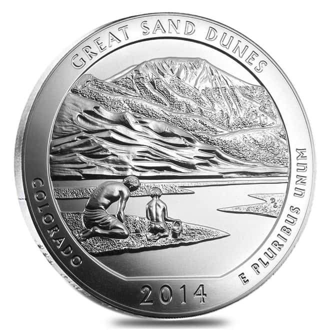2014 5 oz Silver America the Beautiful ATB Colorado Great Sand Dunes National Park Coin