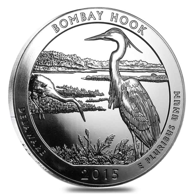 2015 5 oz Silver America the Beautiful ATB Bombay Hook National Wildlife Refuge Coin