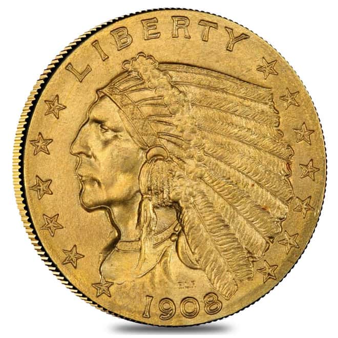 1908 $2.5 Gold Quarter Eagle Indian Head NGC AU Details