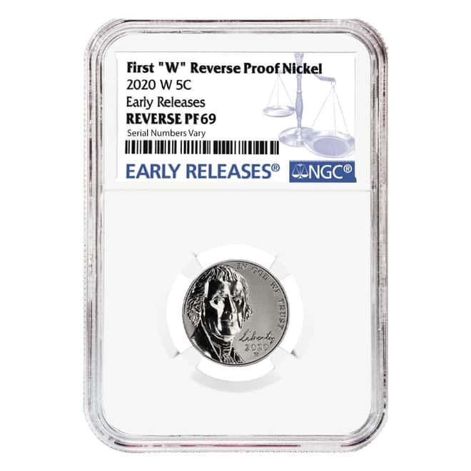 2020-W Reverse Proof Jefferson Nickel NGC PF 69 ER (w/ 2020-S US Mint Proof Silver Set)