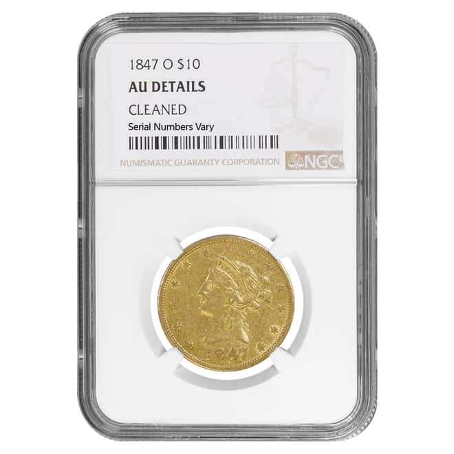 1847 O $10 Liberty Head Gold Eagle Coin NGC AU Details