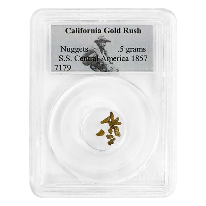 1857 0.5 gram California Gold Rush Nuggets S.S. Central America PCGS