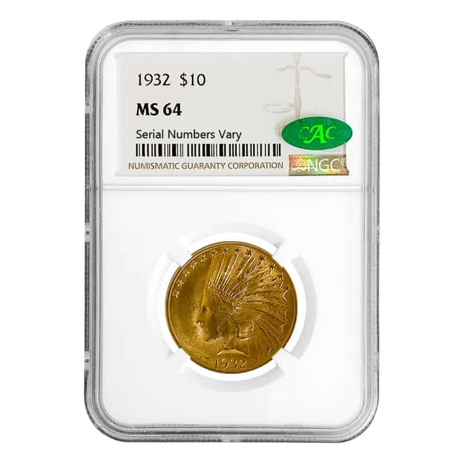1932 $10 Indian Head Eagle Gold Coin NGC MS 64 CAC