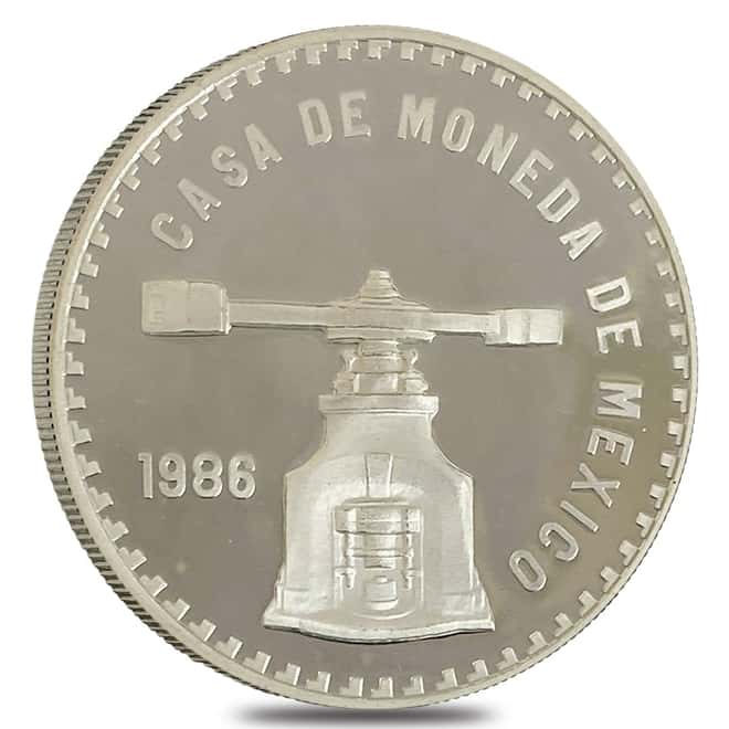 1986 5 oz Mexico Balancing Scale Silver Round .999 Fine