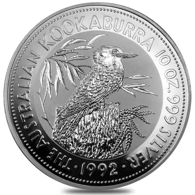 1992 10 oz Silver Australian Kookaburra Perth Mint .999 Fine BU