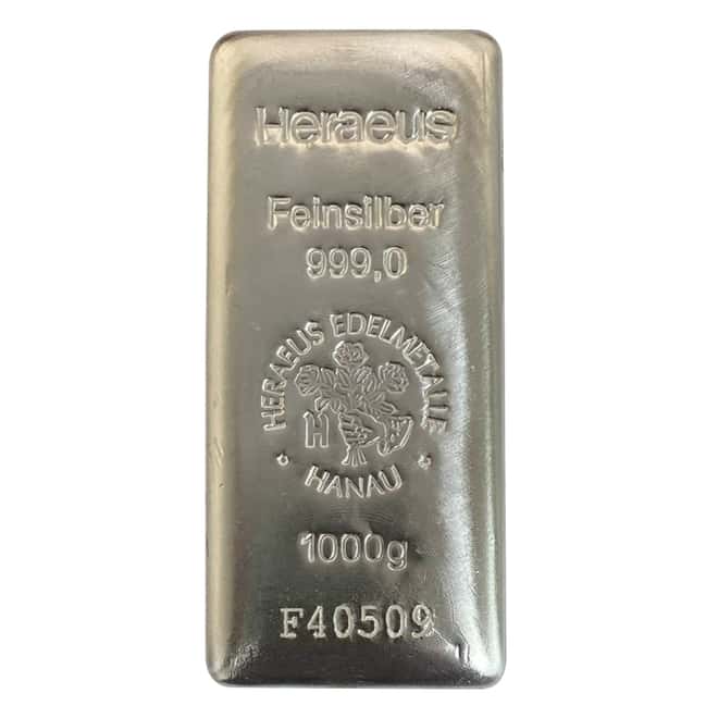 1 Kilo Heraeus Silver Cast Bar .999 Fine