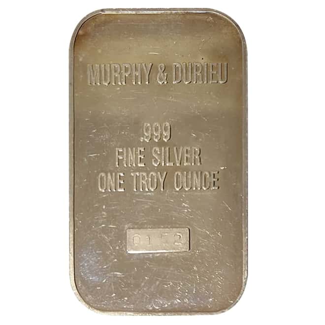 1 oz Murphy & Durieu Vintage Silver Bar .999 Fine