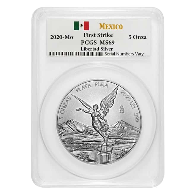 2020 5 oz Mexican Silver Libertad Coin PCGS MS 69 FS