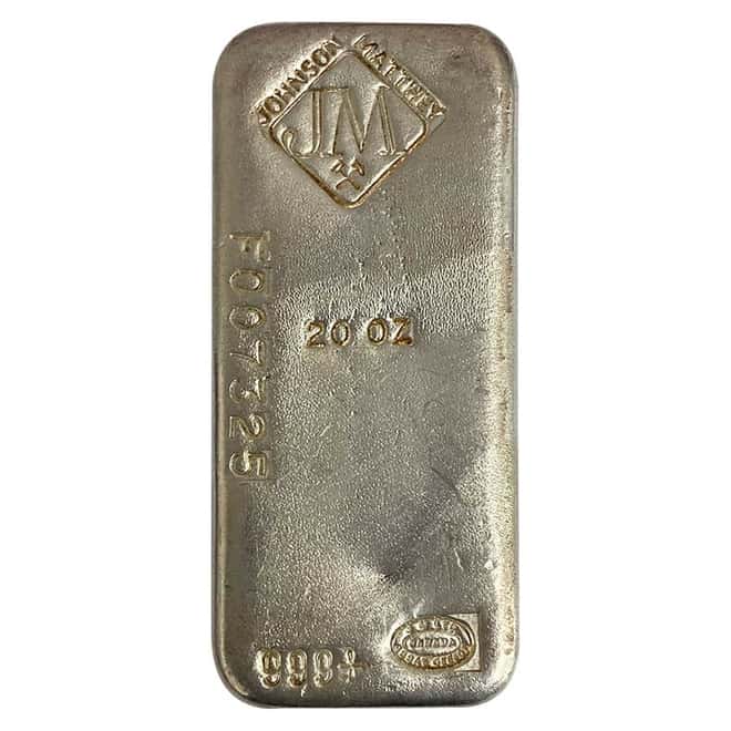 20 oz Johnson Matthey (JM) Silver Vintage Bar .999+ Fine (Serial Number)