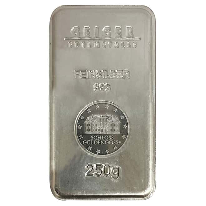 250 gram Geiger Security Line Silver Bar .999 Fine (Sealed)