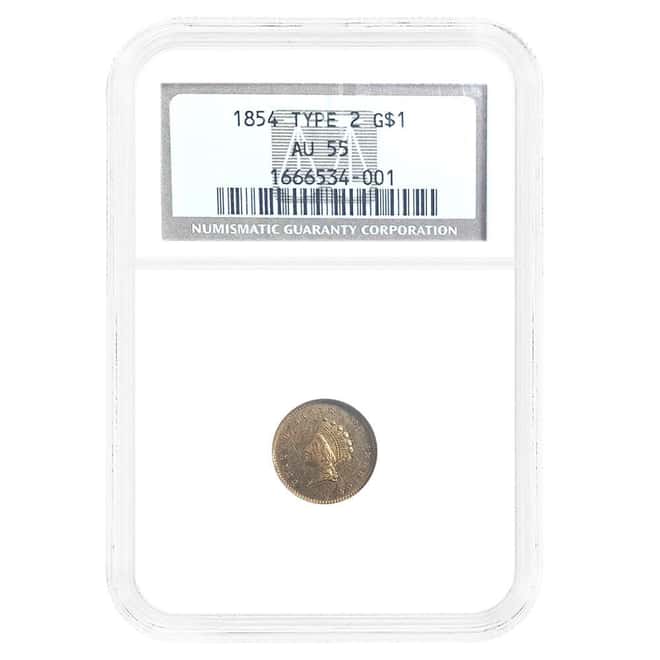 1854 $1 Indian Princess Head Type 2 Gold Coin NGC AU 55