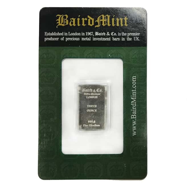 1/10 oz Baird Mint Rhodium Bar .999 Fine (In Assay)