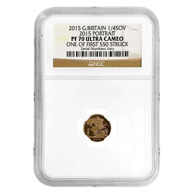 2015 British Proof Gold Quarter Sovereign 5th Portrait NGC PF 70 UCAM