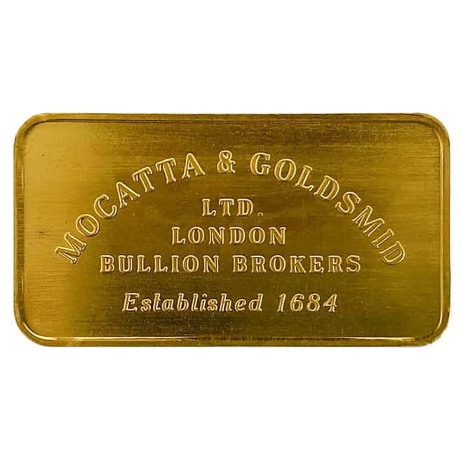 1/2 oz Mocatta & Goldsmid Gold Bar .9999 Fine