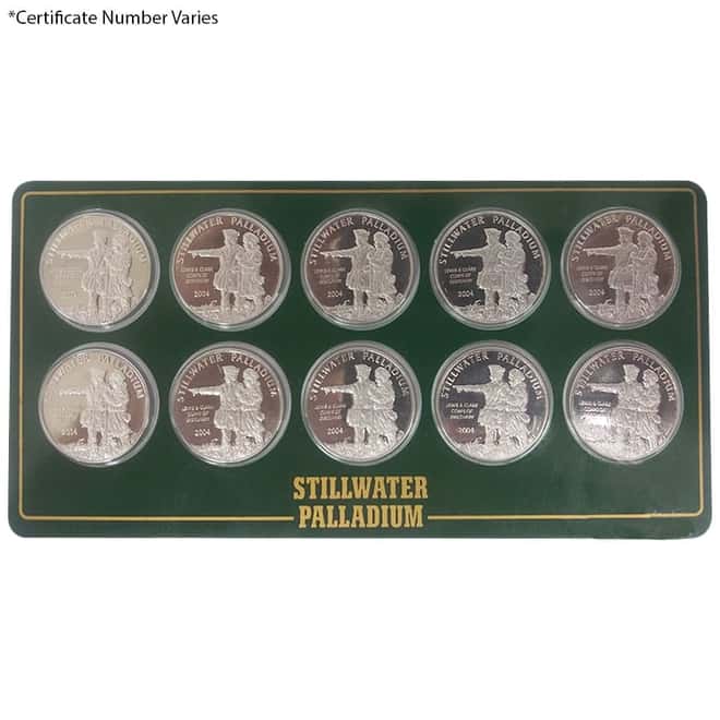 10 x 1/10 oz Johnson Matthey Lewis & Clark .9995 Fine Palladium Round (In Assay)