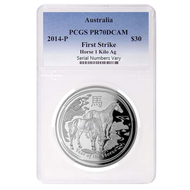 2014 1 Kilo Silver Lunar Year of The Horse Australian Perth Mint PCGS PF 70 First Strike